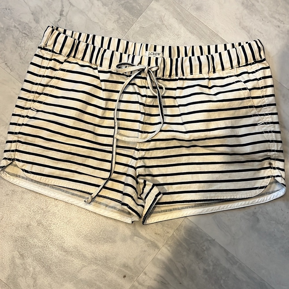 J. Crew linen/cotton shorts Drawstring & elastic waistband Ivory/navy size S